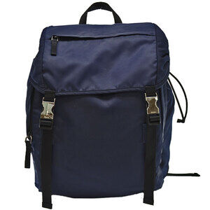 PRADA Backpack Triangle Logo Navy Blue Black Silver Metallic